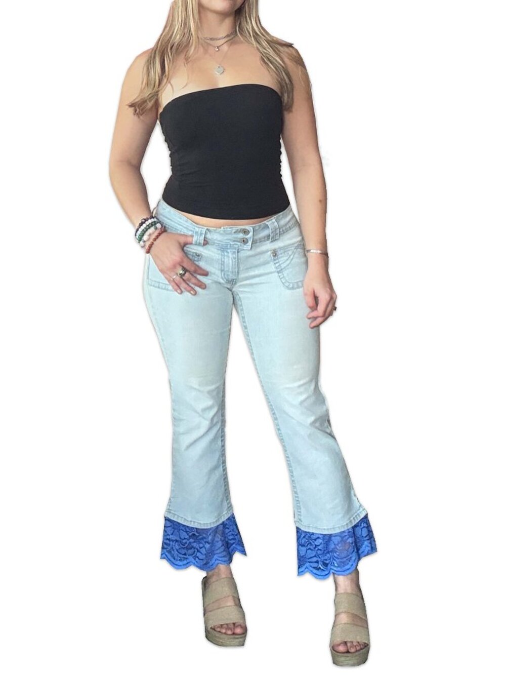 late 90s / Y2K ANGELS low rise capri jeans with vintage lace ♡